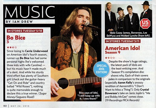 Bo Bice, American Idol 9 CD Review US Weekly
