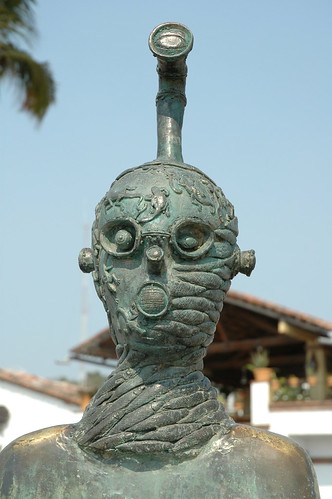 Metal fish man, periscope, sculpture, Puerto Vallarta, Mexico by Wonderlane