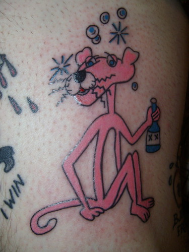 Drunk Pink Panther tattoo by amandakill