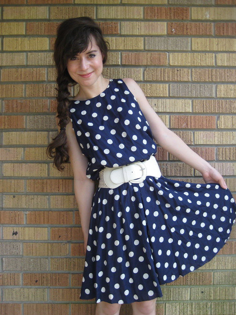 vintage navy polka dot dress