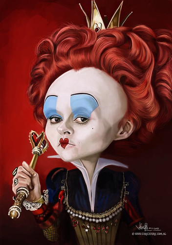 digital caricature of Helena Bonham Carter as The Red Queen