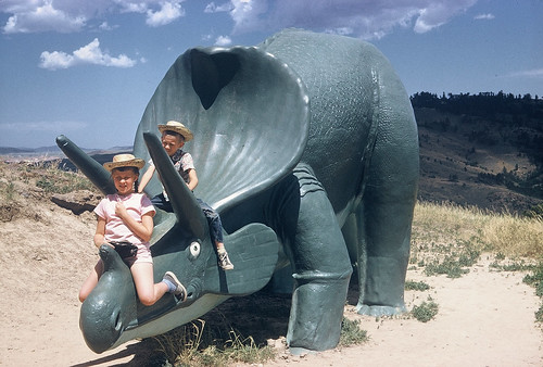 Dinosaur roadside attraction, built by the WPA, Rapid City, SD, 1956