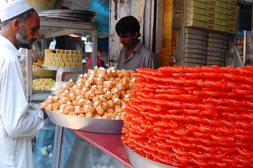 Sweets at Gujarkhan Bazar, Pakistan