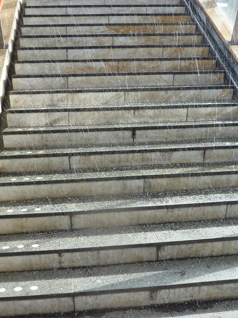 hailstorm on steps on a sunny day