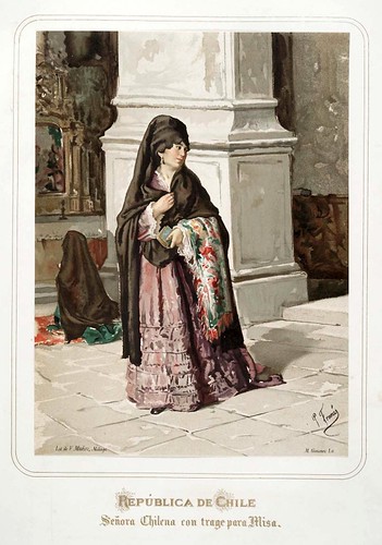 010-Republica de Chile-Señora chilena con traje para misa-Las Mujeres Españolas Portuguesas y Americanas 1876-Miguel Guijarro
