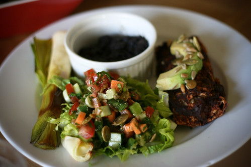 Demuthian salad with black bean and pumpkin enchiladas