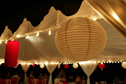 Chinese lanterns in our wedding colors of red and white