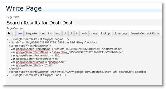 Google Custom Search Wordpress Page Insert Code
