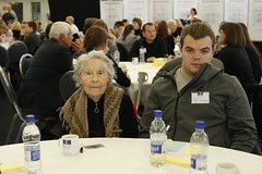 Oldest woman and youngest man together at a table