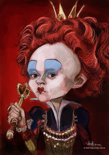 digital caricature of Helena Bonham Carter as The Red Queen - 1
