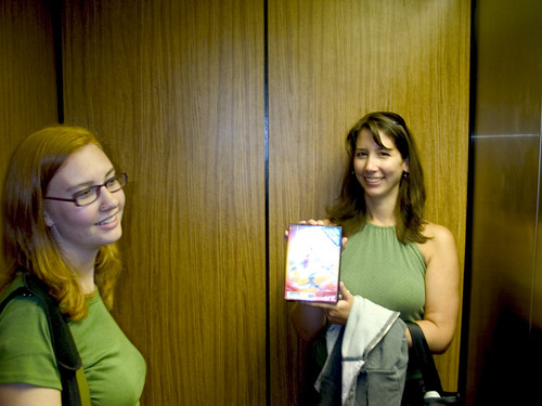Heather and Bethany and Sankes on a Plane on an Elevator