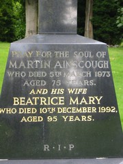Martin Ainscoughb.1898-d.5th march 1973 age 75 and wife Beatrice Mary b.1897 – d.10th December 1992 age 95