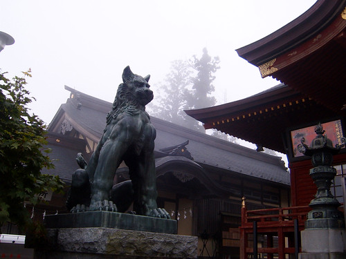 Temple and fog
