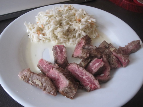 Steak, coleslaw