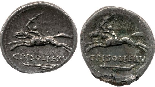 61BC 408 C.PISO FRVGI solid silver and plated coin, apparently reverse die matches but see border dots 7-9pm, the die for the plated coin was made by reproducing a real coin the finished incorrectly by hand