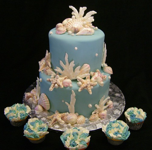 This cake was inspired by their beachtheme Cool blue fondant is decorated 