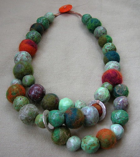 felt beads - and paper bead necklace