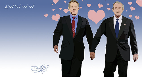 Bush y Blair en amor
