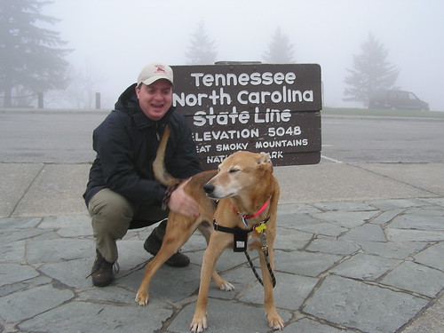 Jolly and David on the Appalachian Trail NC-TN border