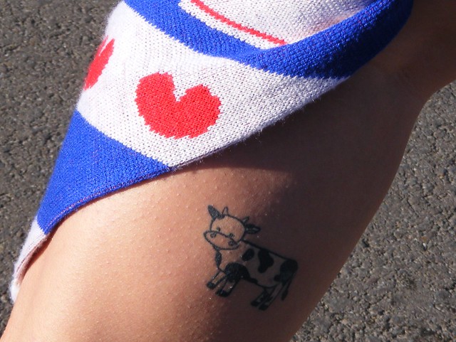My Third Tattoo- It's a cow on my calf! Three Tattoos.