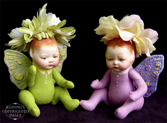 Greta and Rosa the Flower Baby Original Folk Art Fairy Dolls by Elizabeth Ruffing