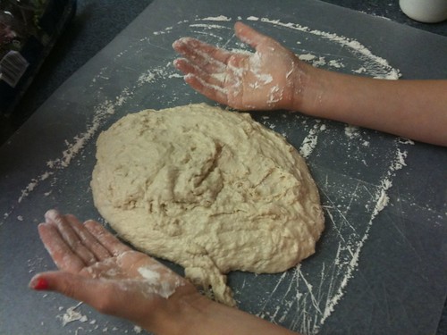Kneading bread can be messy!