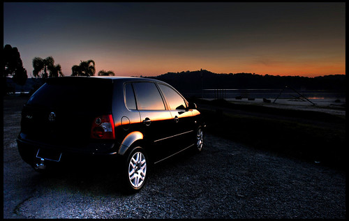 A VW car photographed during the sunset