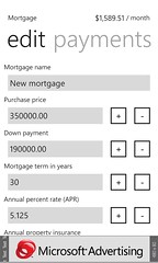 Screen for adding or editing mortgages. The estimated payment is auto-updated with each change.