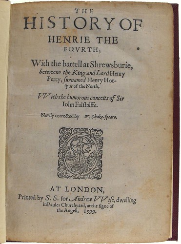 Title page of the first part of 'Henry IV'. 