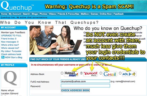 Quechup is a spam scam!
