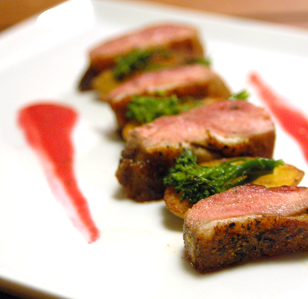 Seared Duck Breast with Raspberry Guwerztraminer Reduction