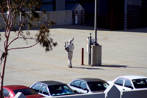 bagpiper on our parking garage