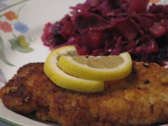 Chicken Schnitzel and Red Cabbage or Blue Kraut