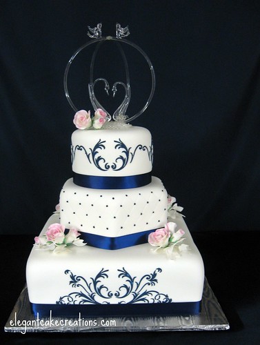 navy blue and sunflower wedding cake