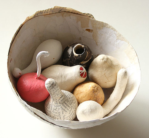 papier mache bowls. dried gourds in papier mache
