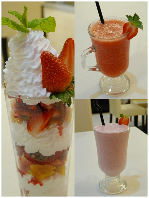 Strawberry Parfait, Milkshake, Juice