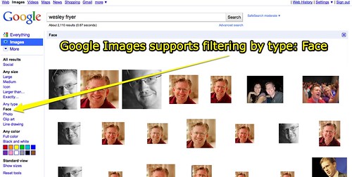 Google Images supports filtering by type: Face