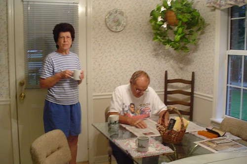Mom and Cliff drinking a first cup of coffee - Jul 2, 2007