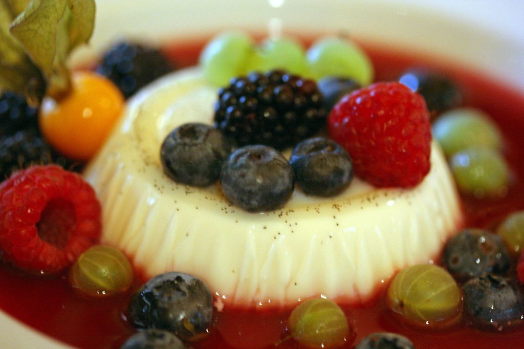 Close-up of Almond Panacotta with Summer Berries