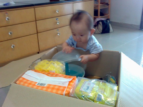 Helping to pack the DHL box