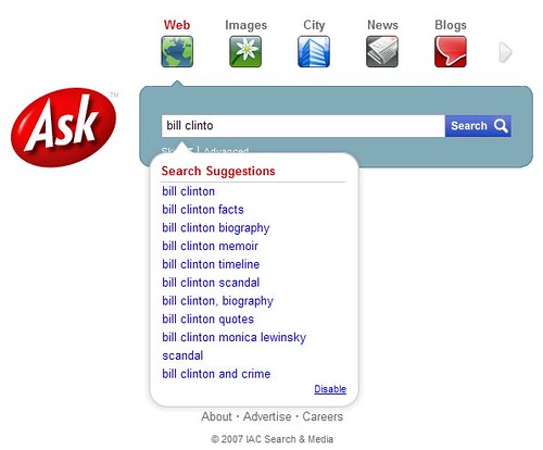 Ask.com (USA-Version) mit Search Suggestions