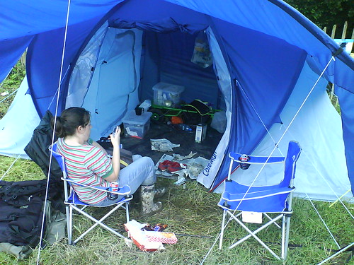 Vic relaxes in our tent