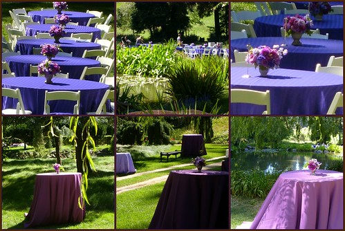 Keywords louge bar pond purple table clothes wedding reception