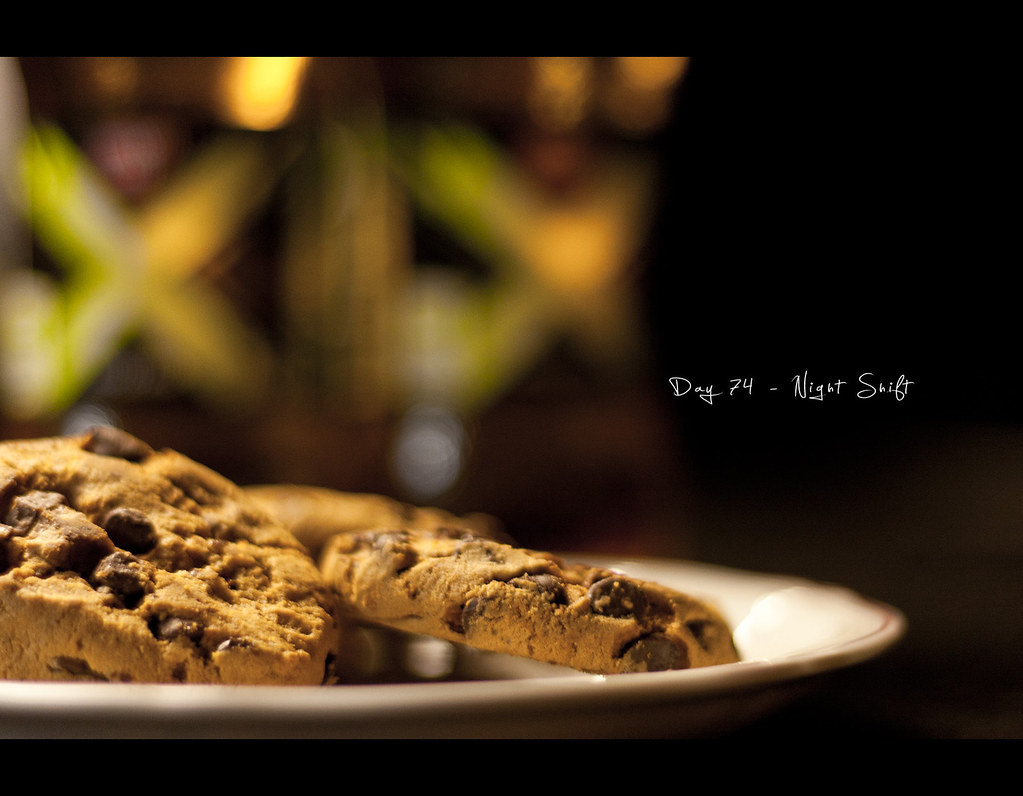 Project 365, Canon 50mm, Day 74, 074/365, bokeh, cookies, red bull, energy drink, kitchen, Night Shift