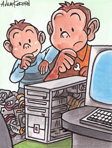Lil Monkey and His Dad Fix a Computer by Ape Lad.