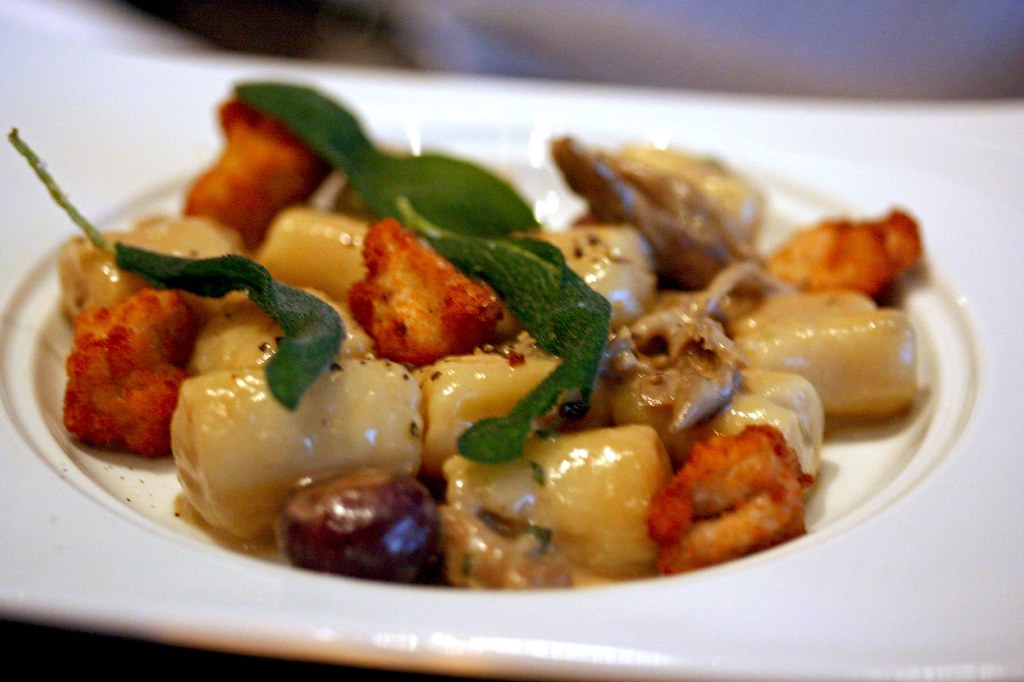 Garlic Gnocchi with Crispy Sweetbreads