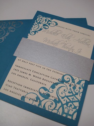 Wedding Invitations - Michael & Michelle, Wedding invitation blue color, wedding cakes, flowers, invitation, photos, gowns, dresses