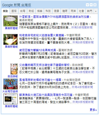 iGoogle Taiwan News Gadget