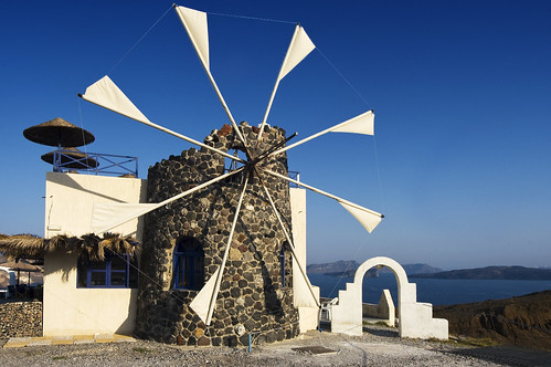 フリー画像|人工風景|建造物/建築物|風車|ギリシア風景|サントリーニ島|フリー素材|