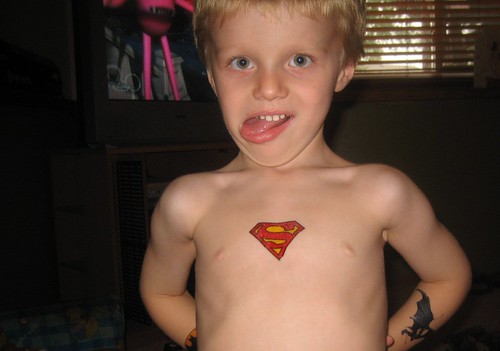 about being an Aunt: you can cover your nephews with superhero tattoos.